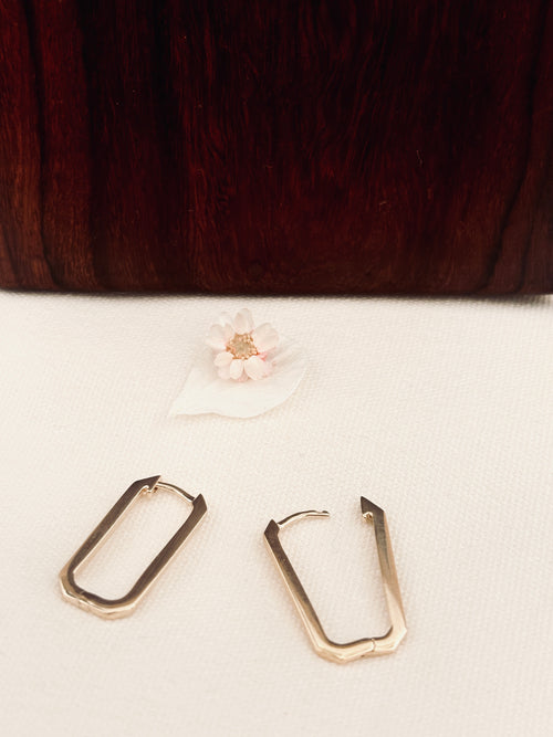 Boucles d'Oreilles Créoles Rectangle Brune Plaqué Or