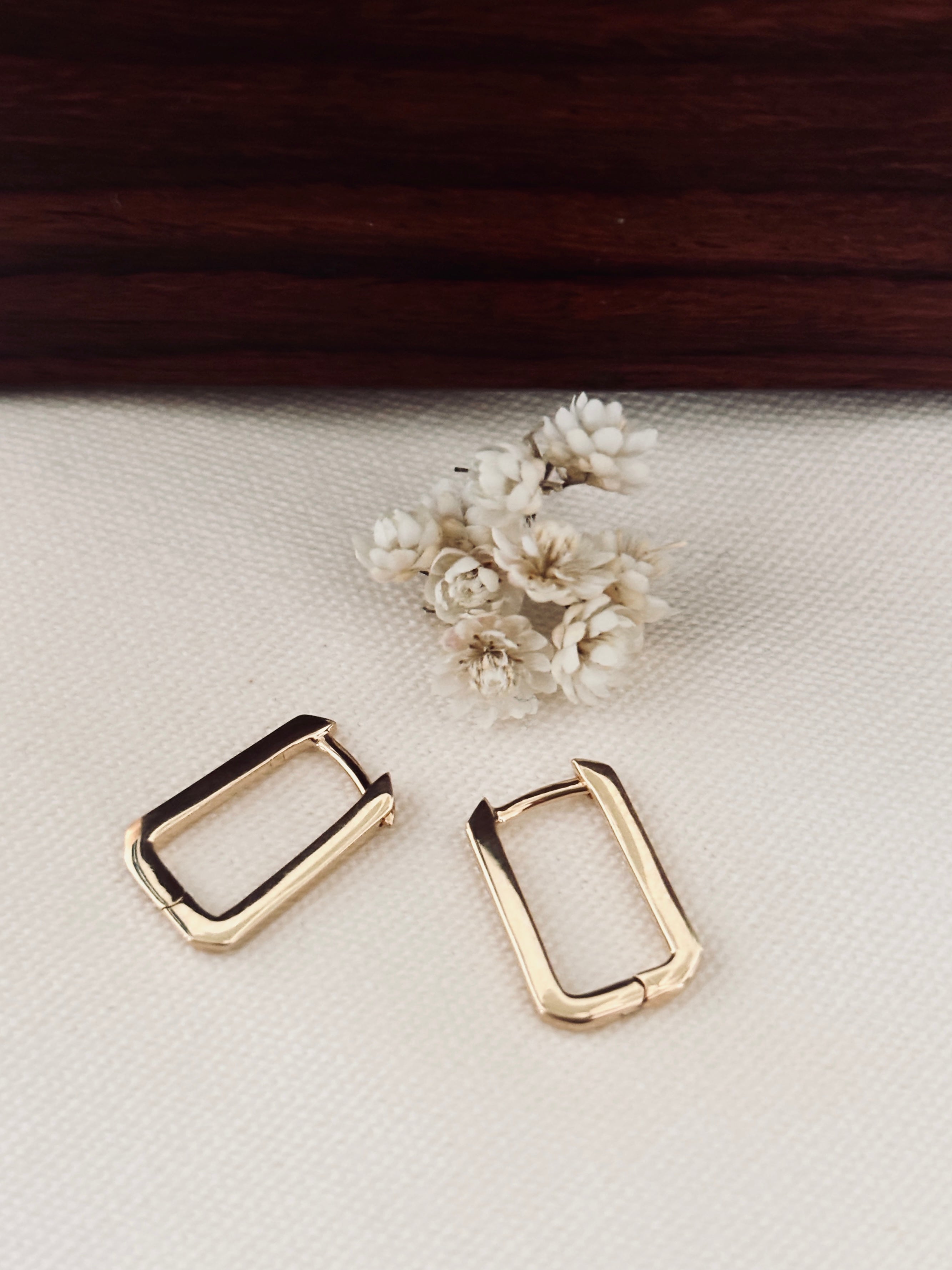 Boucles d'Oreilles Créoles Rectangle Mini Brune Plaqué Or