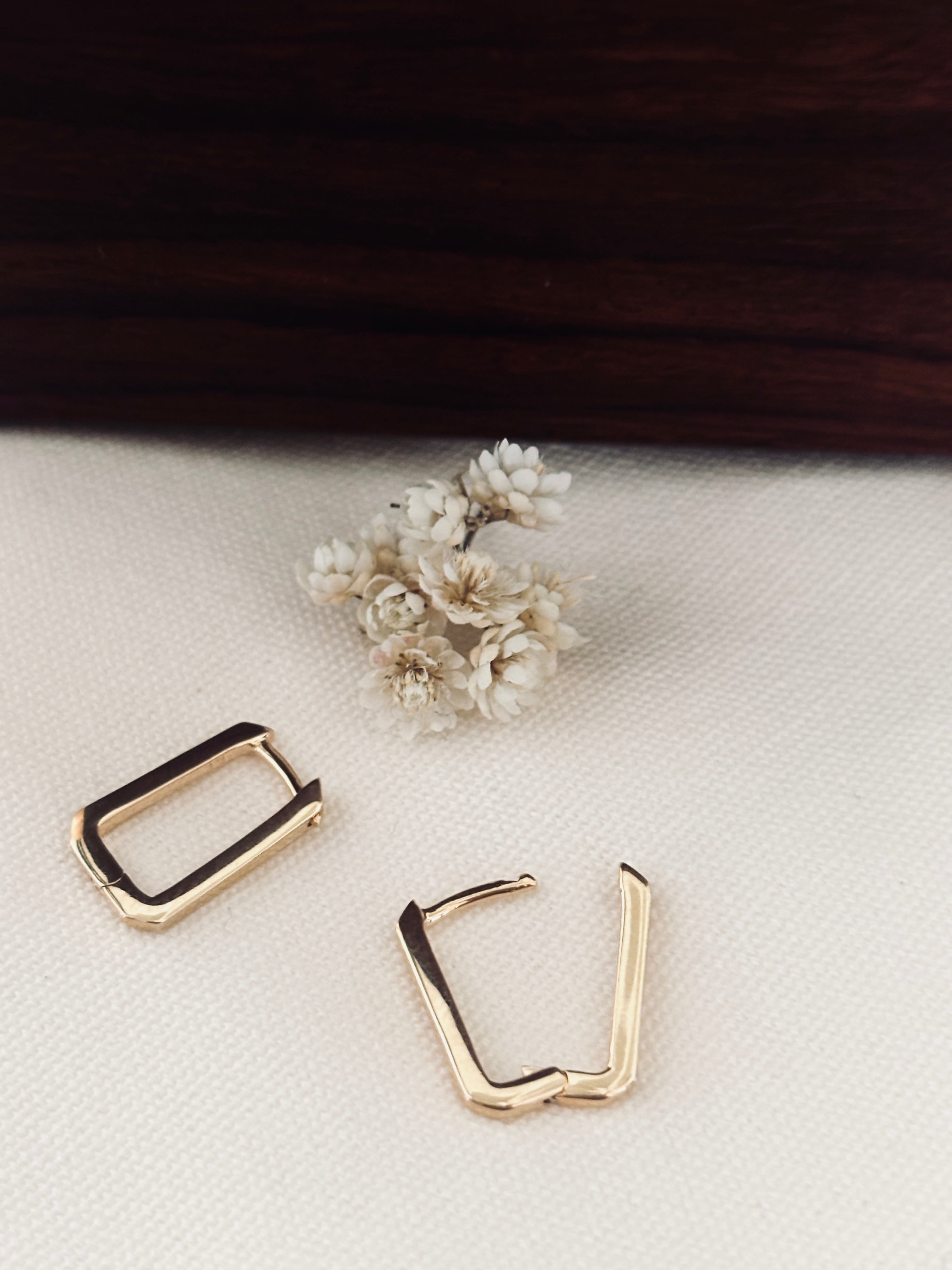 Boucles d'Oreilles Créoles Rectangle Mini Brune Plaqué Or