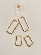 Boucles d'Oreilles Créoles Rectangle Brune Plaqué Or