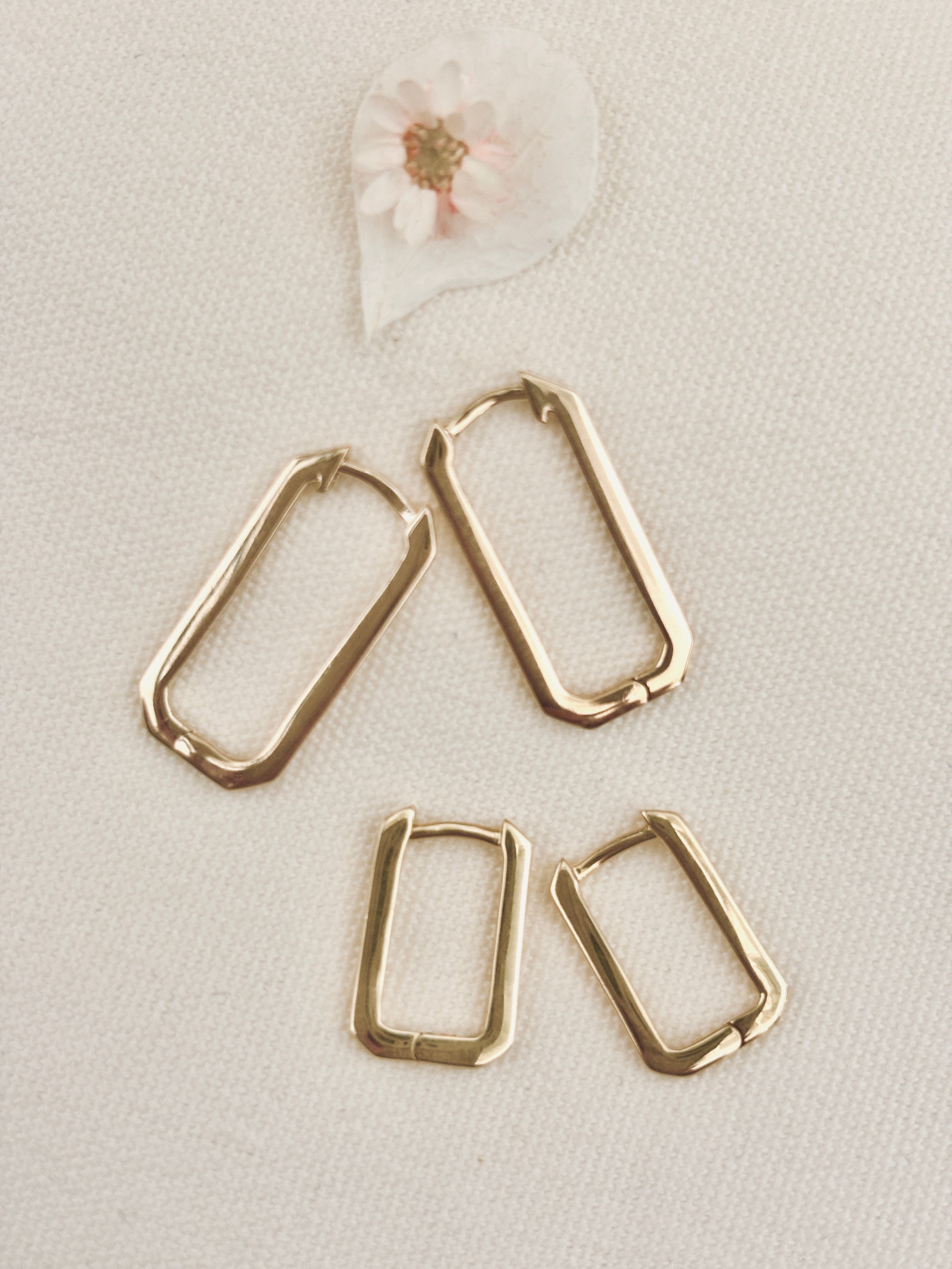 Boucles d'Oreilles Créoles Rectangle Brune Plaqué Or
