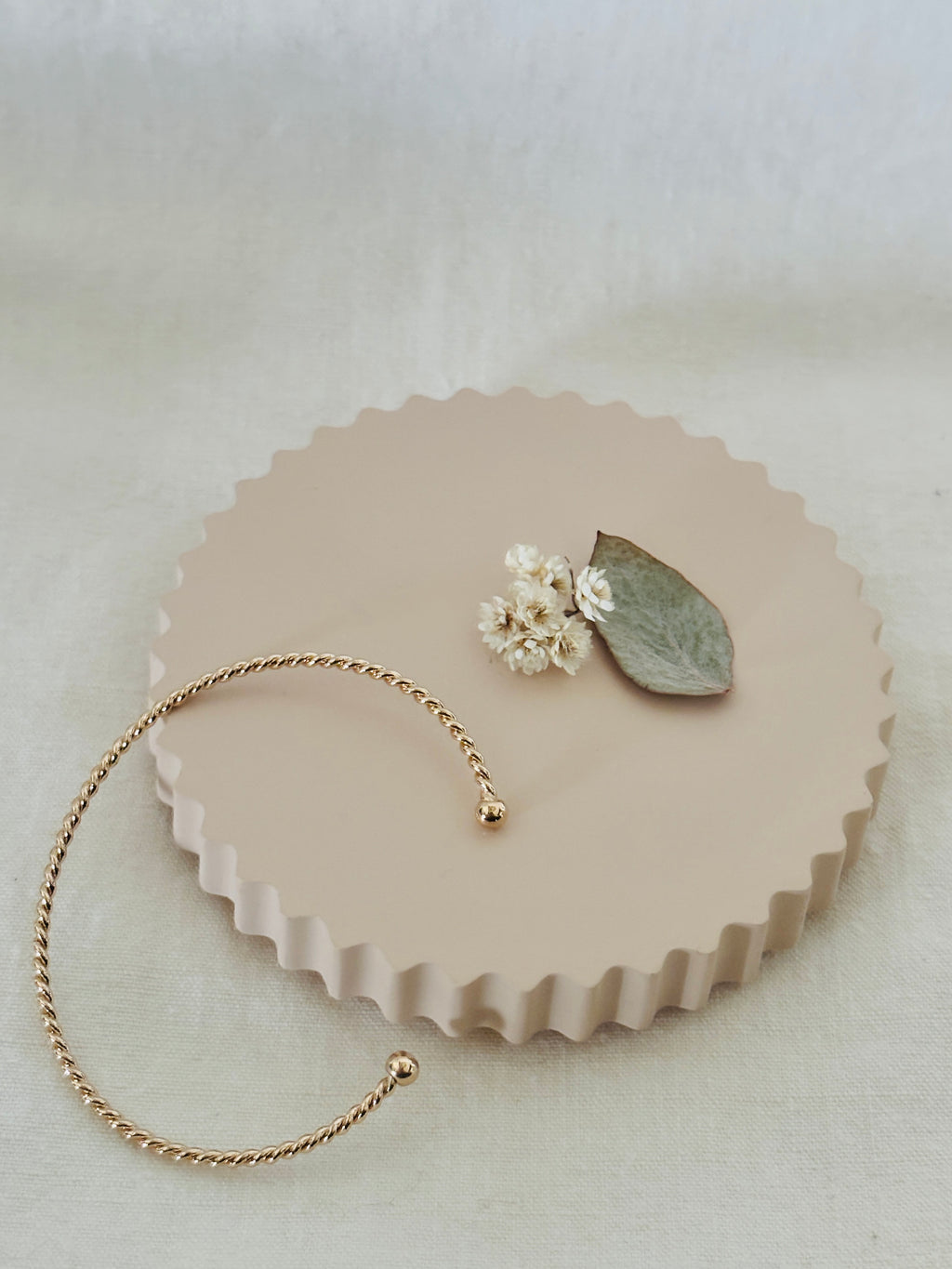 Bracelet Jonc Ouvert Texturé Rose Plaqué Or