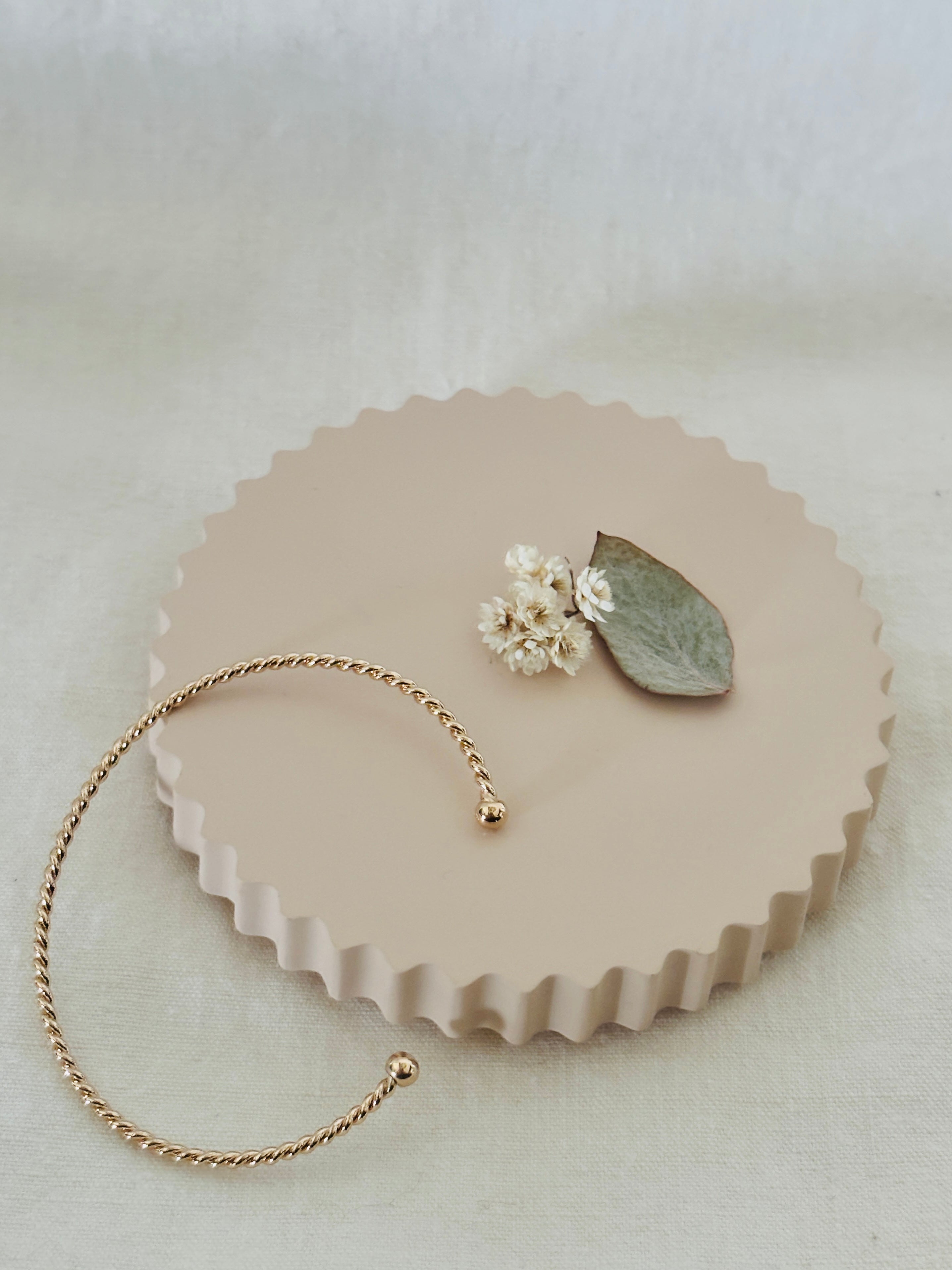 Bracelet Jonc Ouvert Texturé Rose Plaqué Or