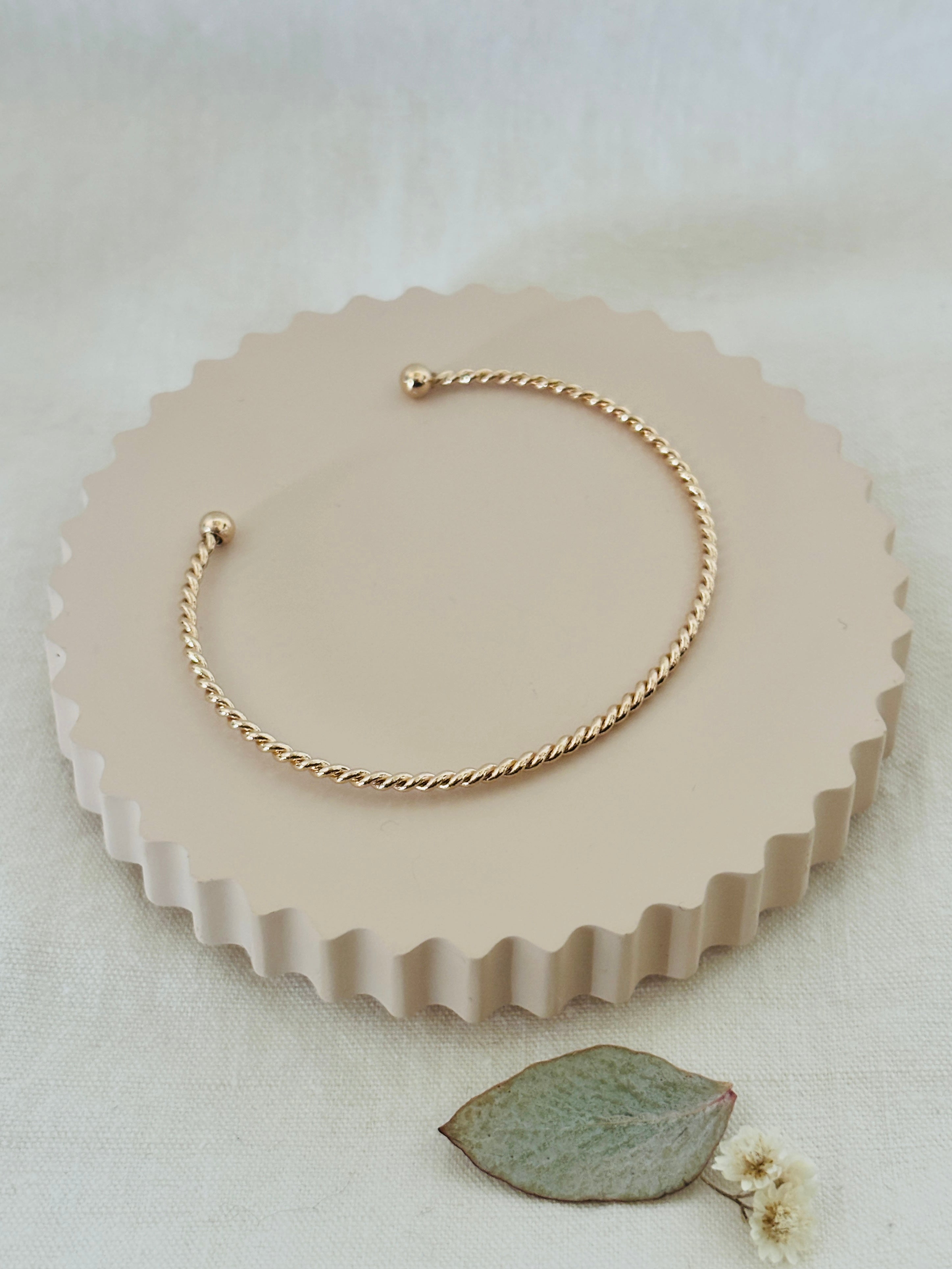 Bracelet Jonc Ouvert Texturé Rose Plaqué Or