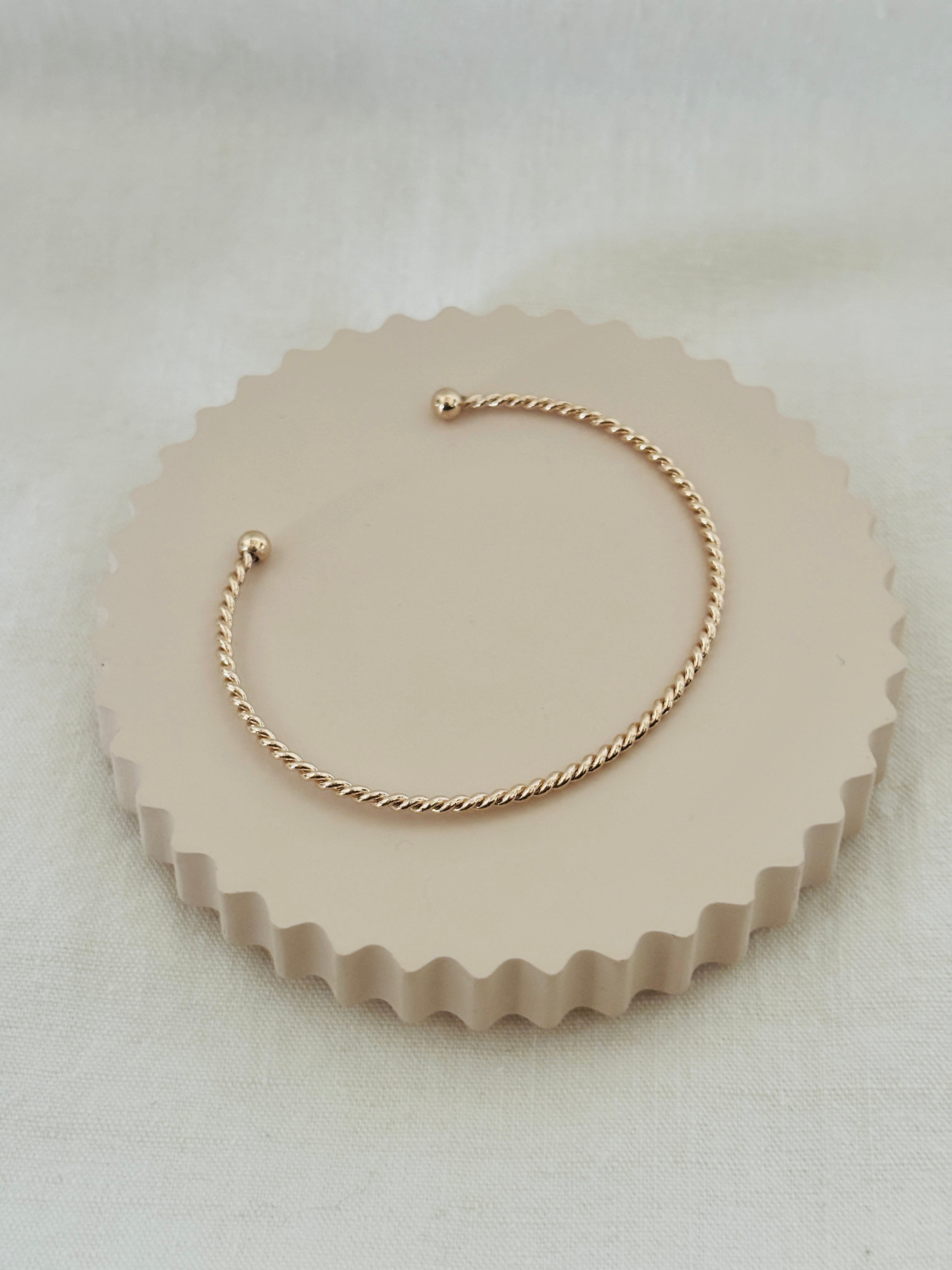 Bracelet Jonc Ouvert Texturé Rose Plaqué Or