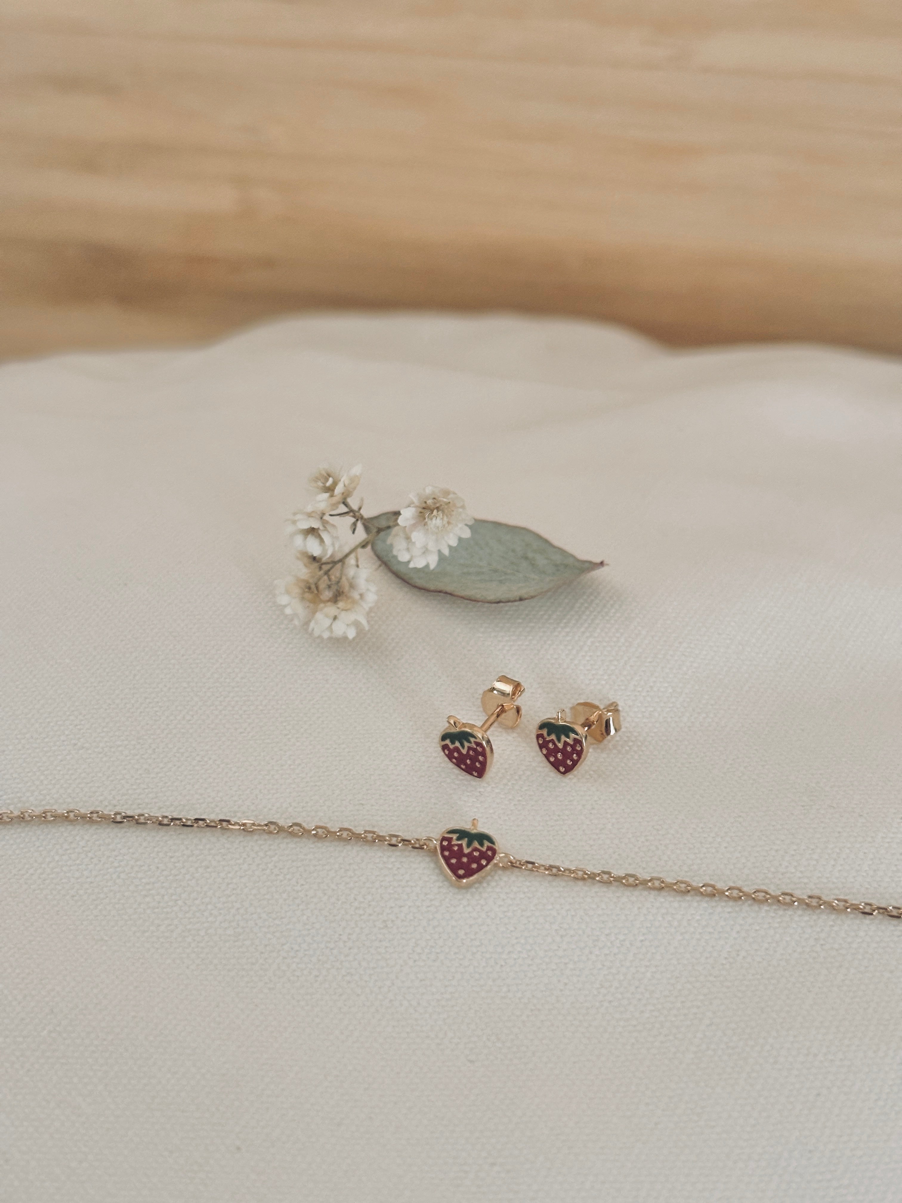 Boucles d'Oreilles Puces Fraise Inès Plaqué Or