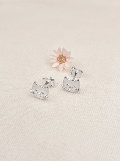 * Boucles d'Oreilles Puces Kitty Argent