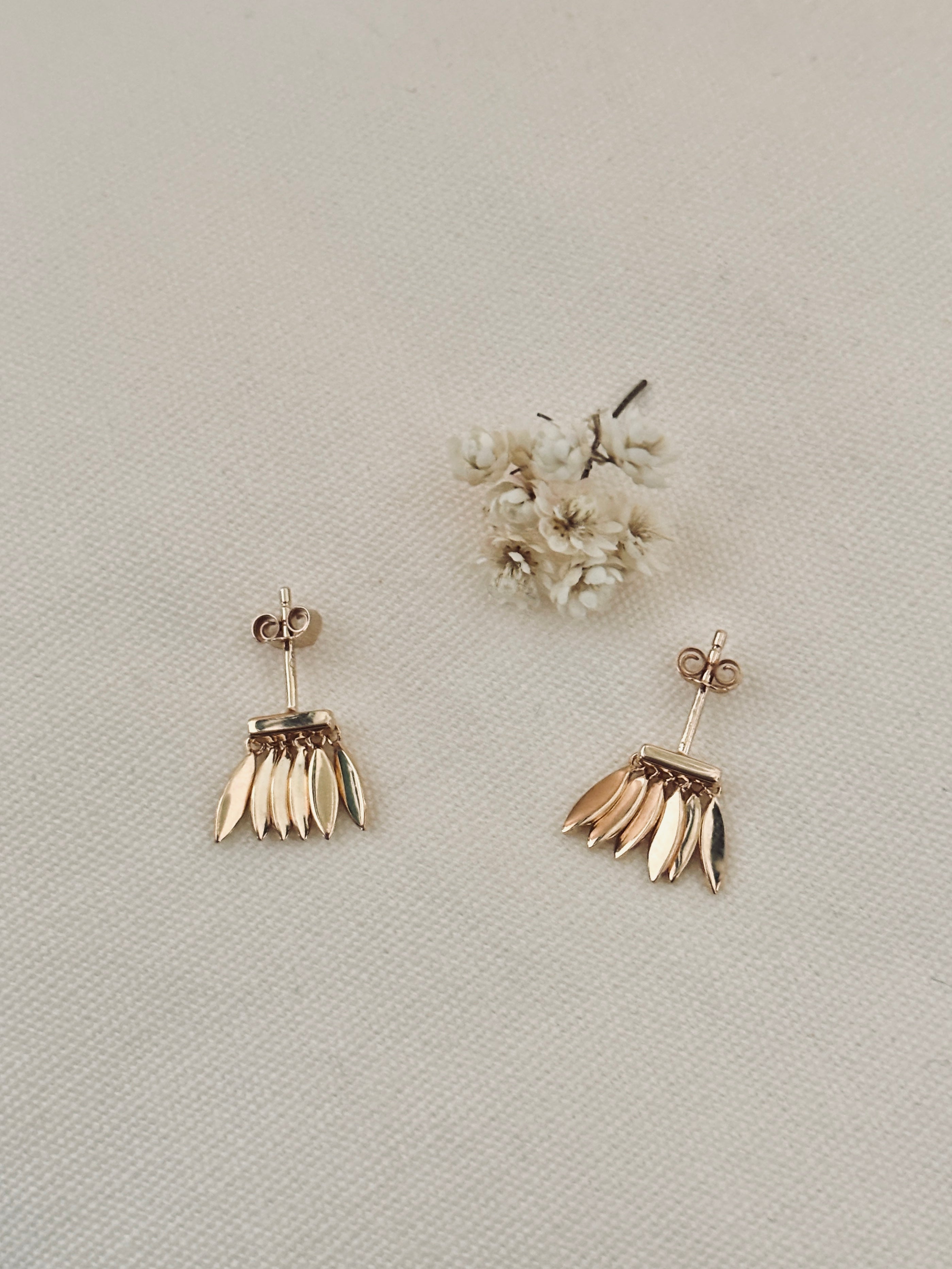 Boucles d'Oreilles Puces Feuilles Iris Plaqué Or