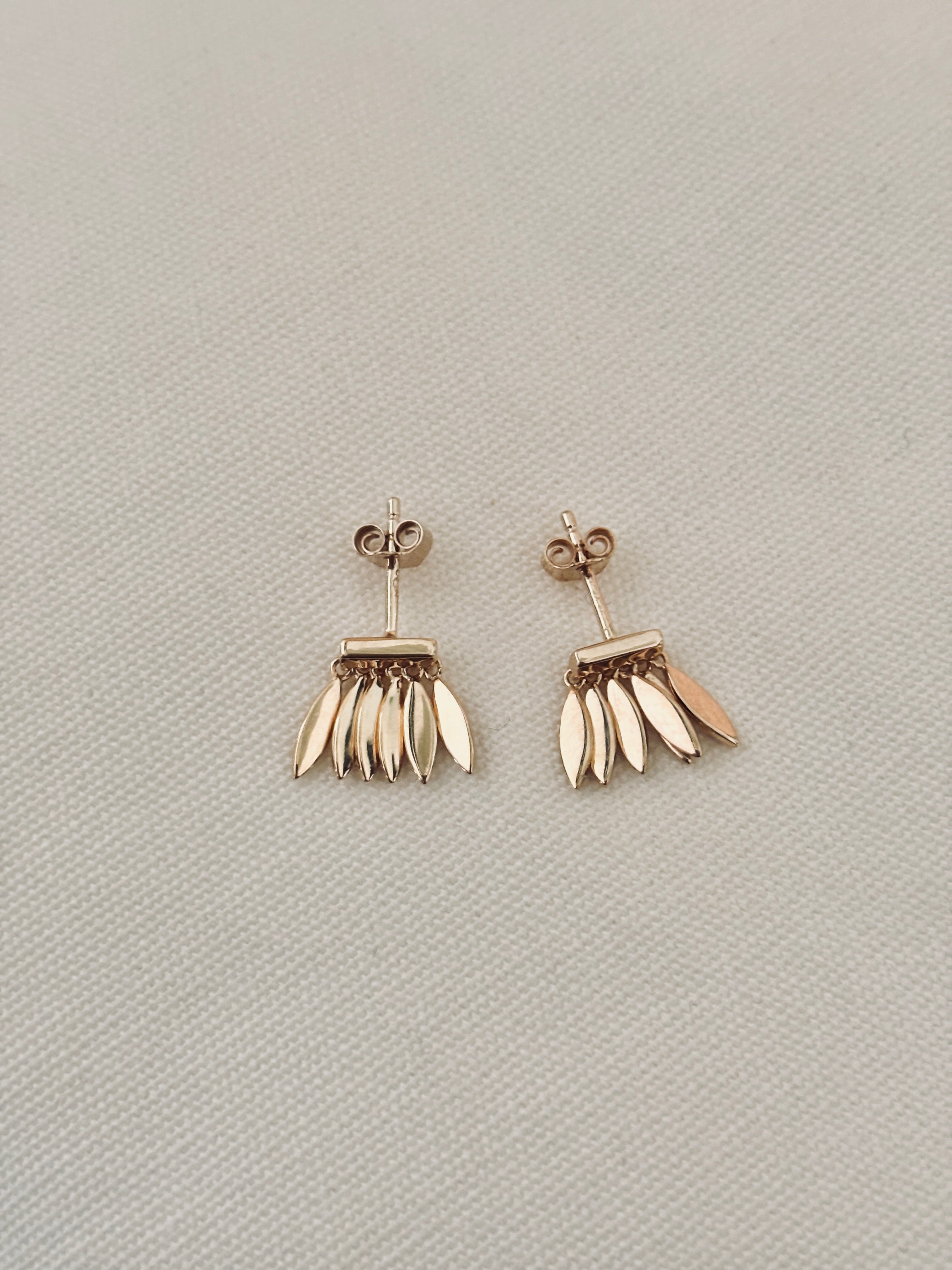 Boucles d'Oreilles Puces Feuilles Iris Plaqué Or