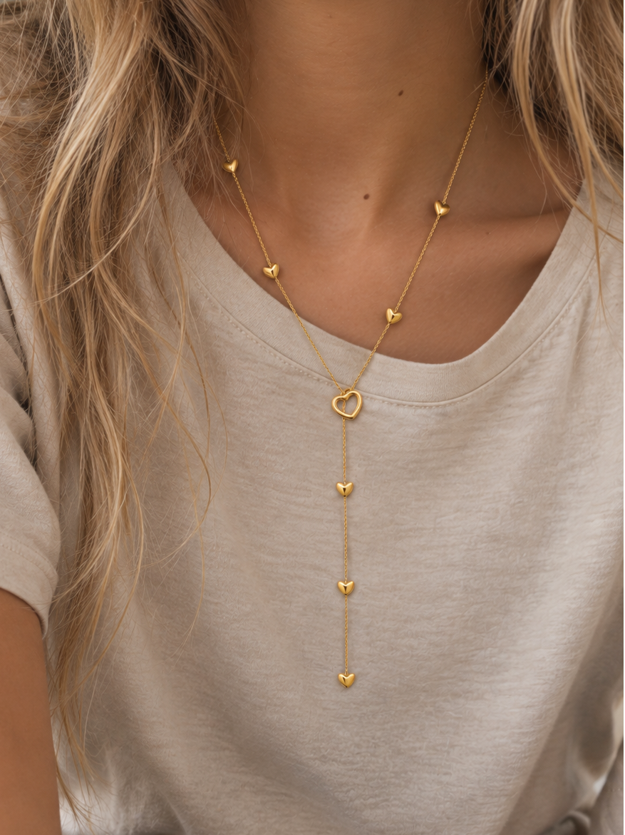 Collier Sautoir Cœurs Sasha Acier PVD