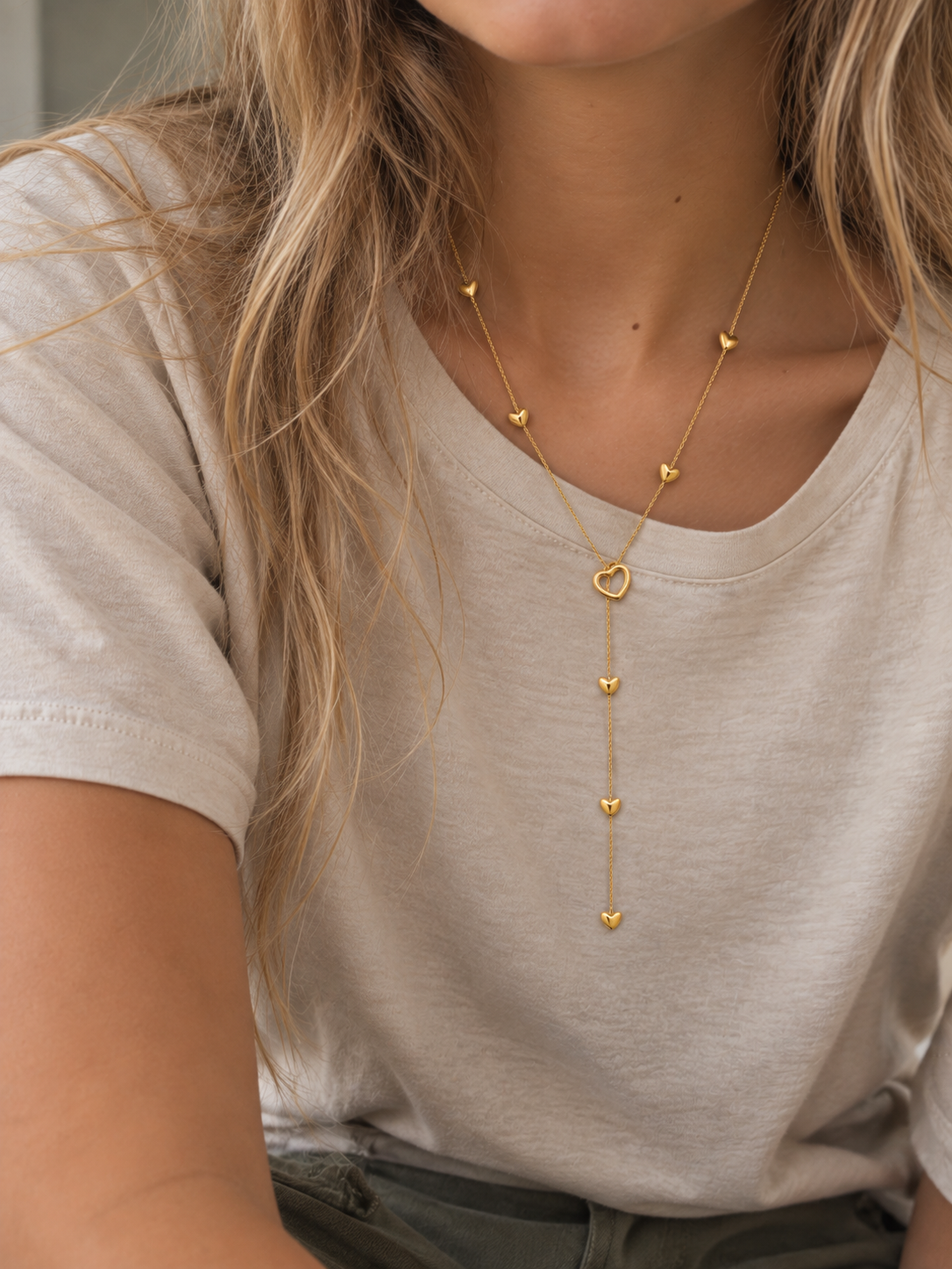 Collier Sautoir Cœurs Sasha Acier PVD